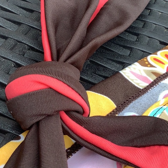 ANA tankini top size (8) colorful ties around neck no wires coral, yellow - Picture 7 of 8